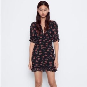 Zara Black and Red Floral Mini Dress